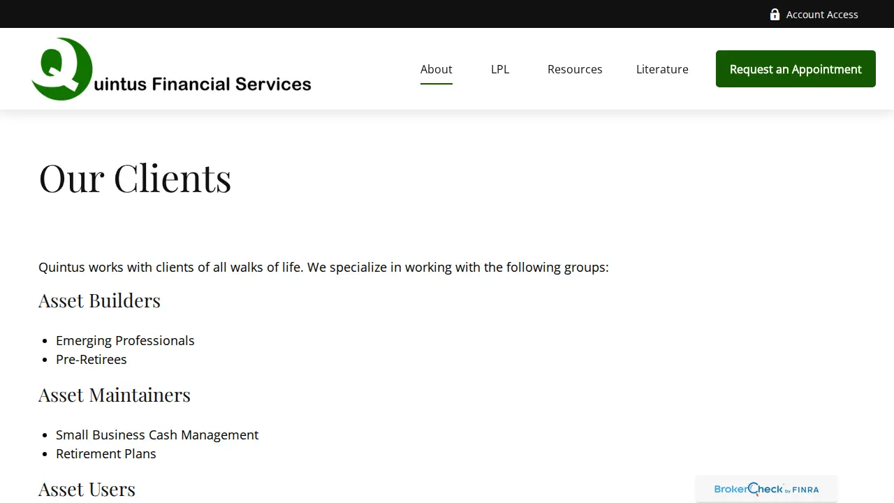 Quintus Financial Services page