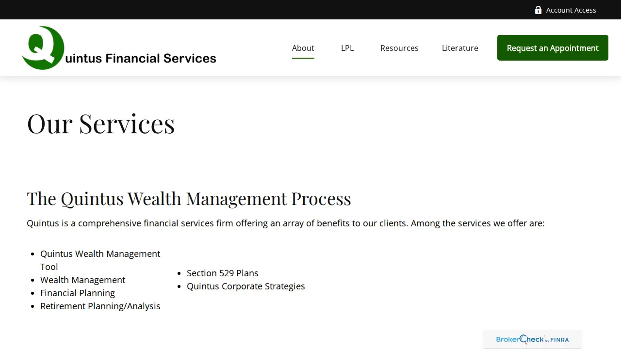 Quintus Financial Services page