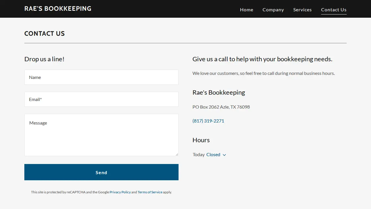 Rae's Bookkeeping page