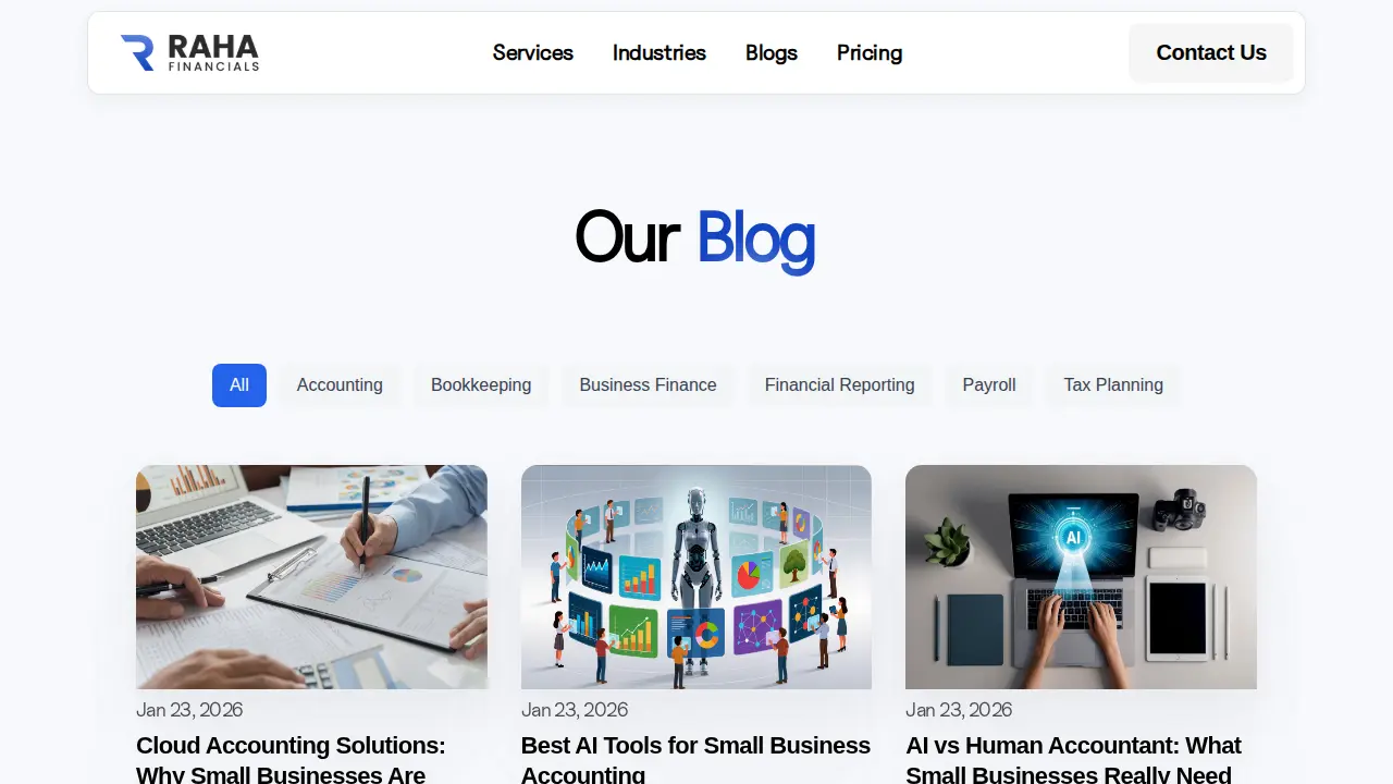 Raha Accounting & Financials page