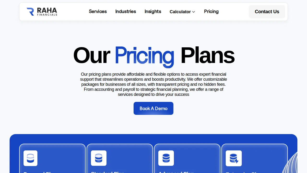 Raha Accounting & Financials page