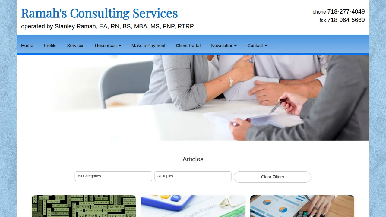 Ramah's Consulting Services page