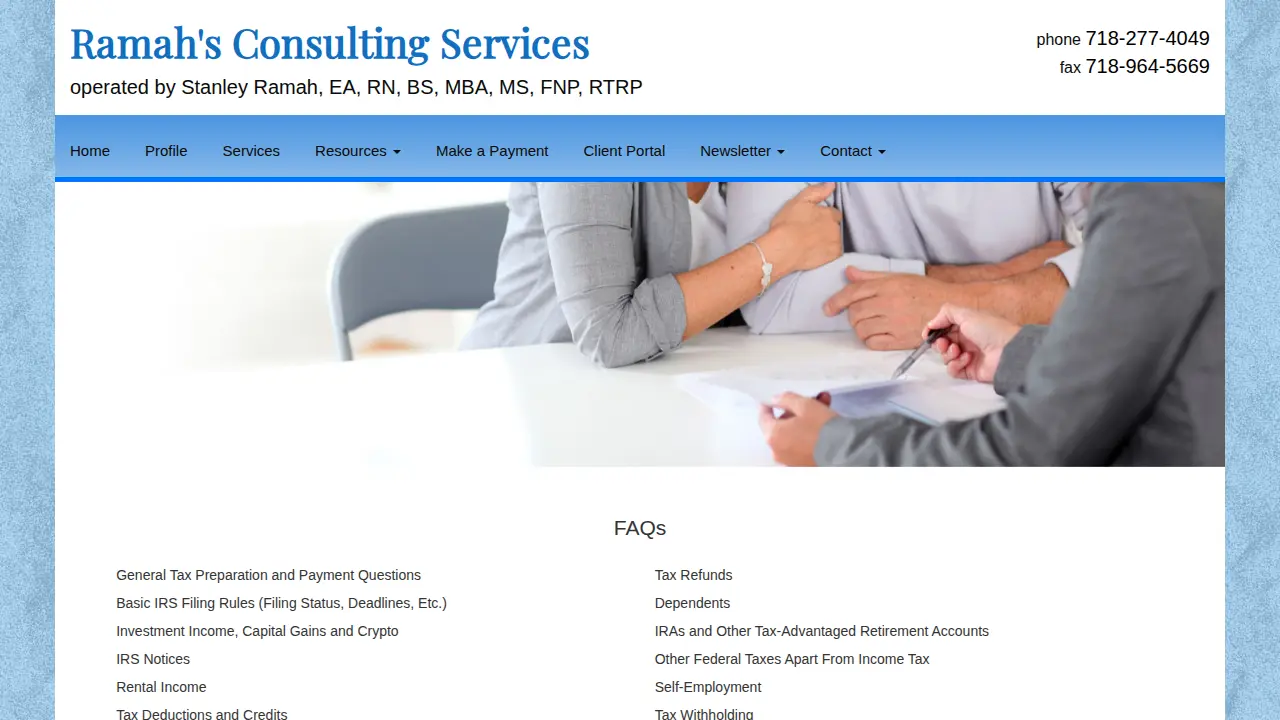 Ramah's Consulting Services page