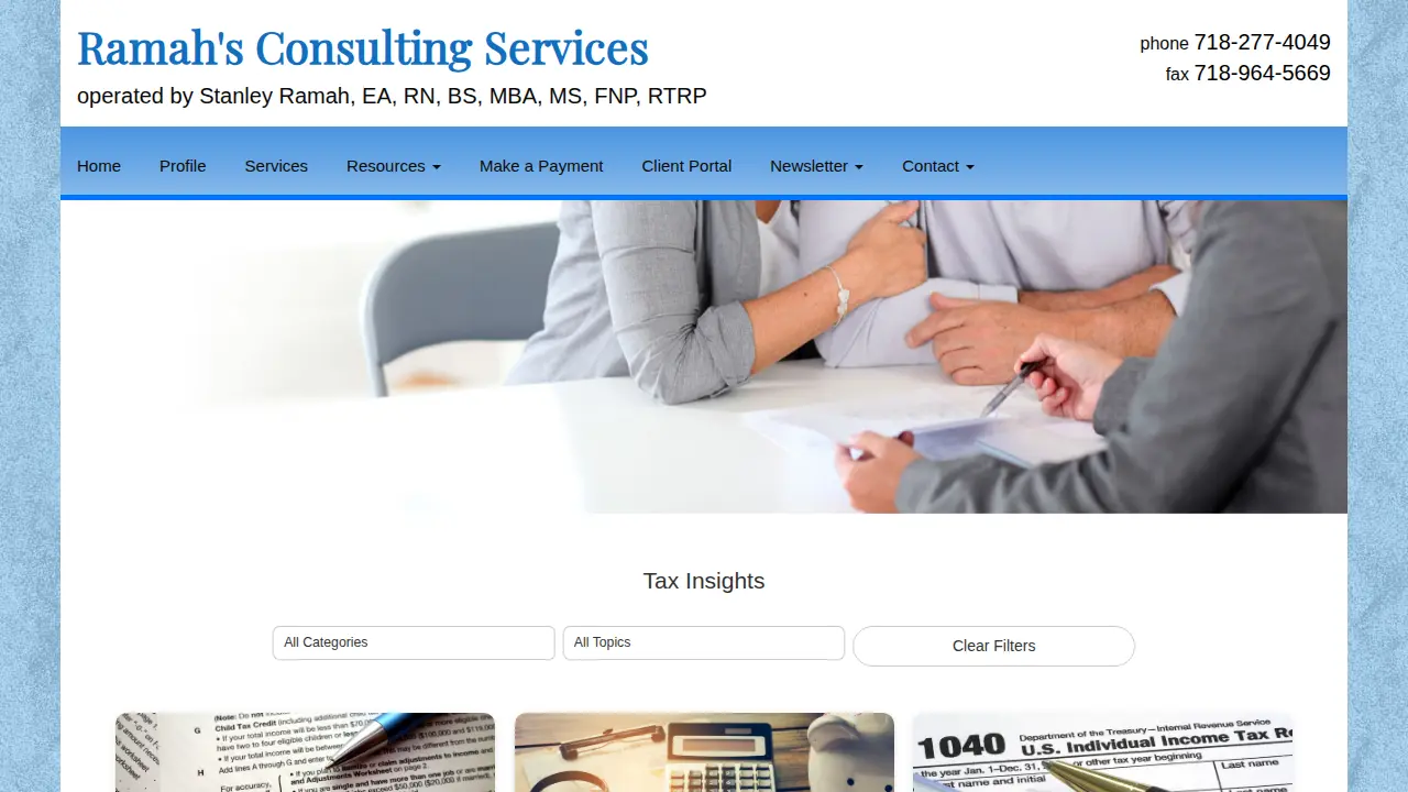 Ramah's Consulting Services page