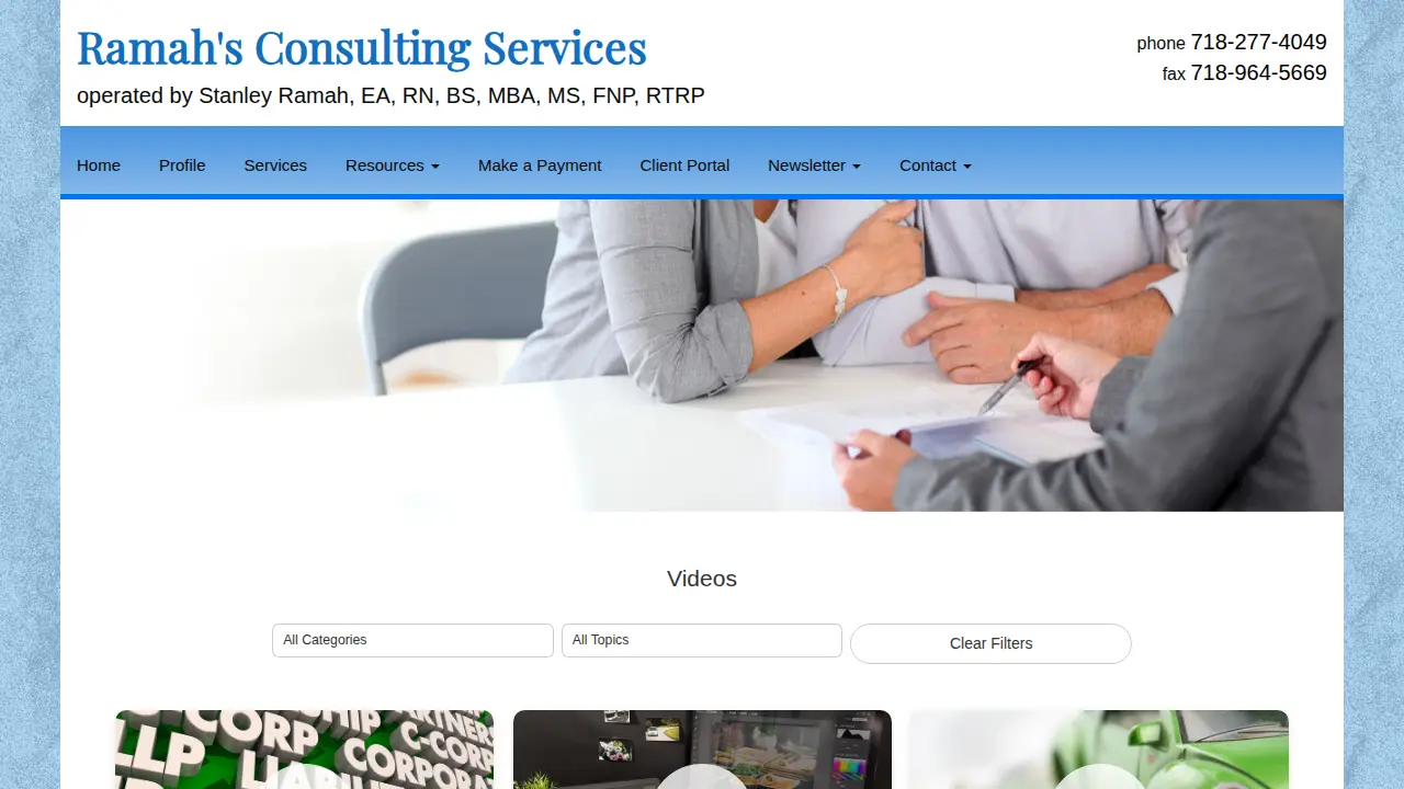 Ramah's Consulting Services page