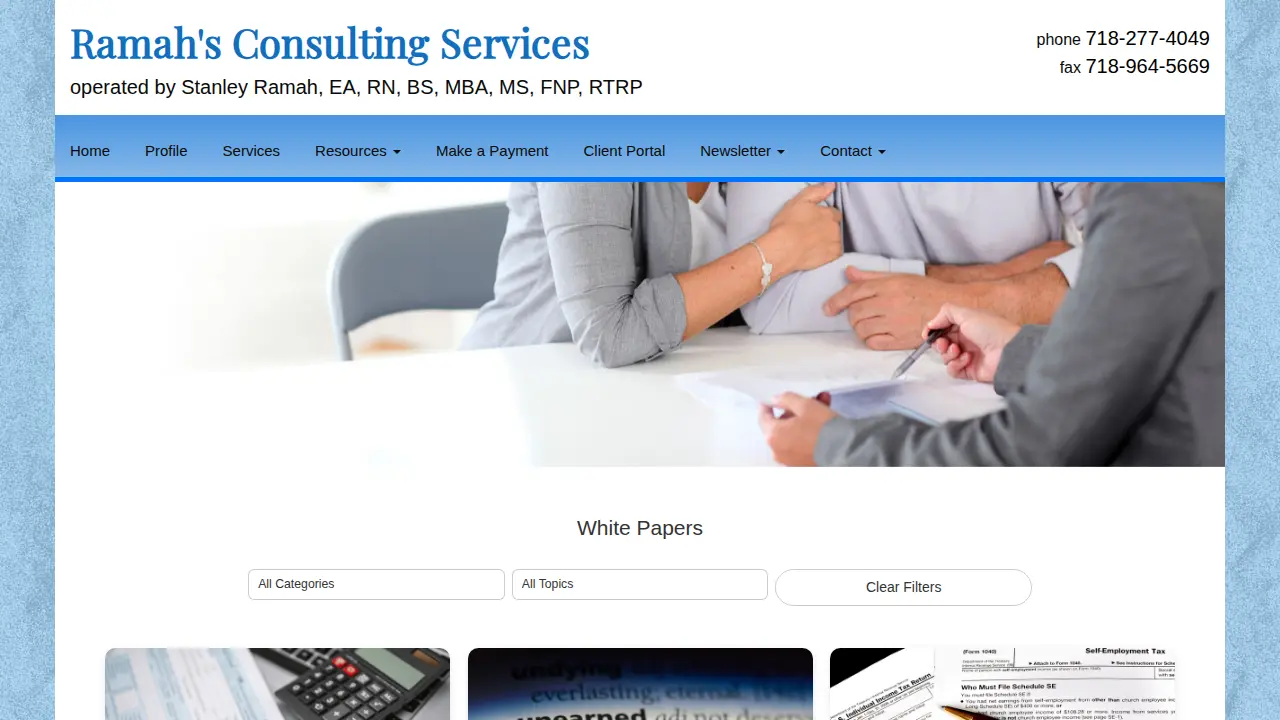 Ramah's Consulting Services page