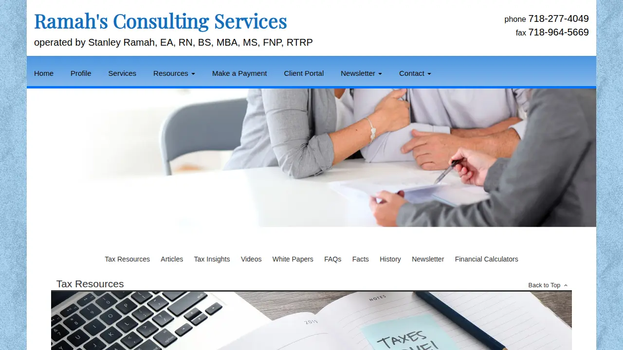 Ramah's Consulting Services page