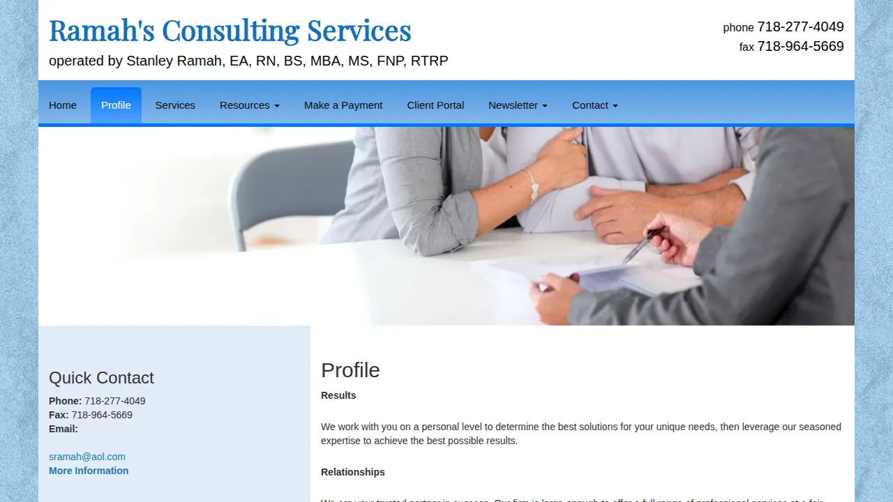 Ramah's Consulting Services page