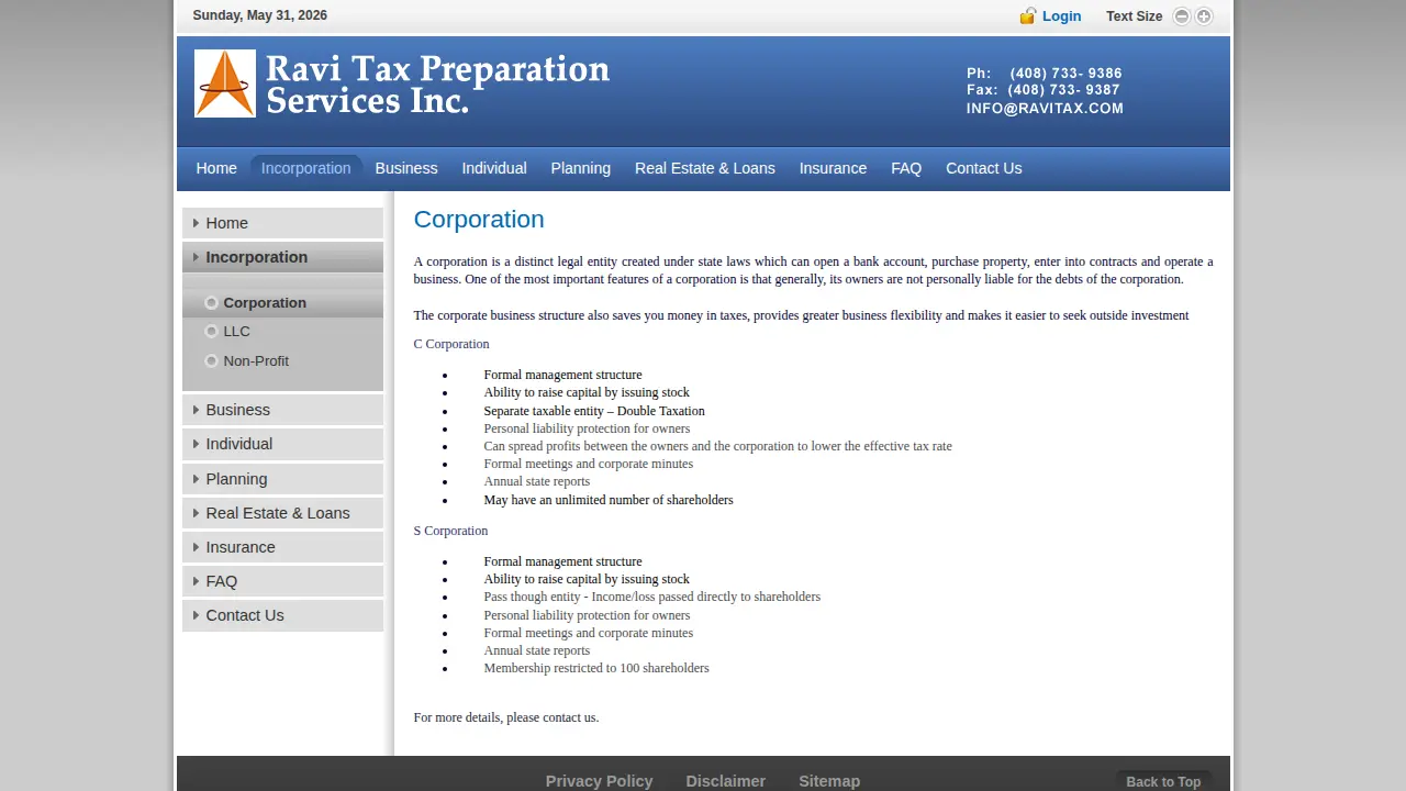 Ravi Tax Preparation Services Inc page