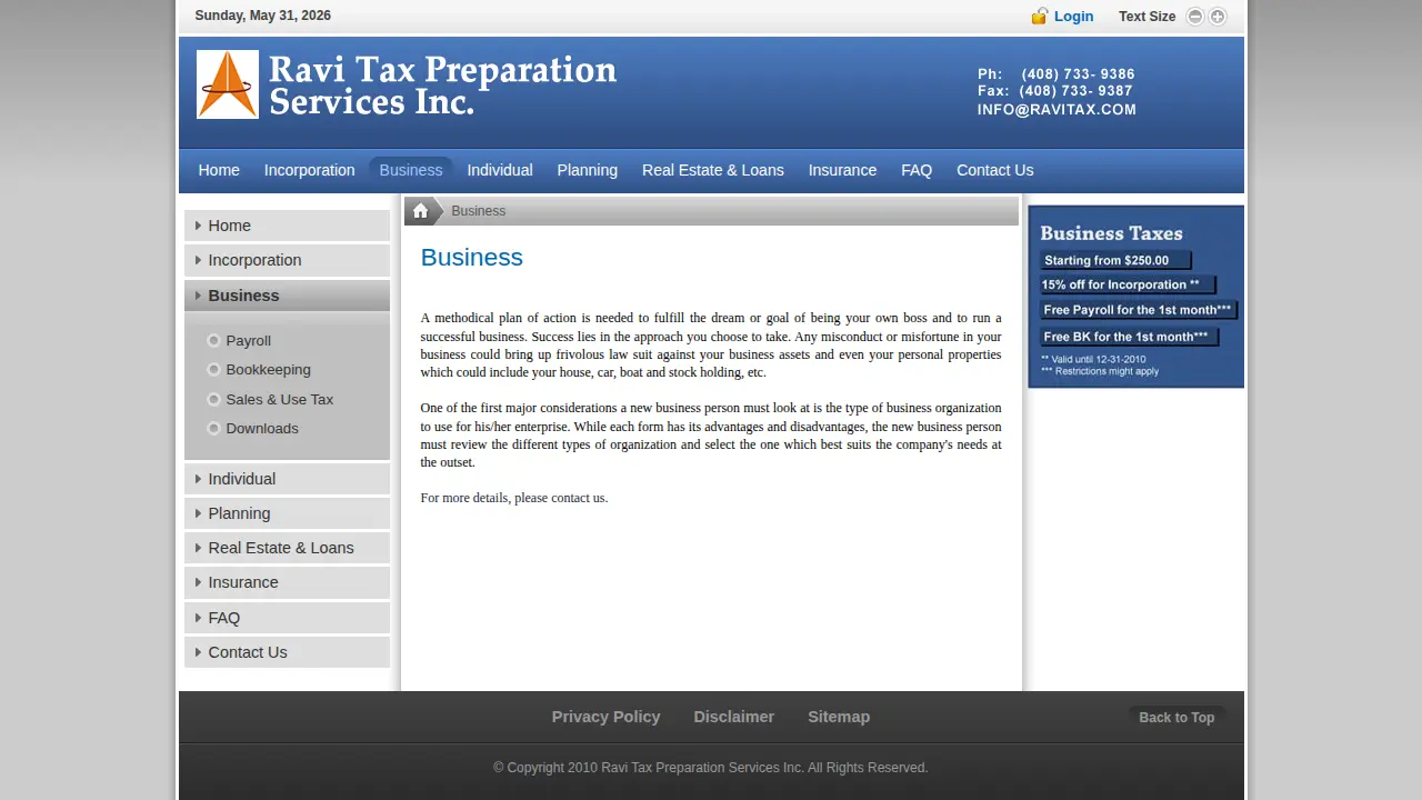 Ravi Tax Preparation Services Inc page