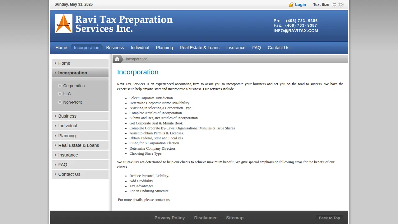 Ravi Tax Preparation Services Inc page