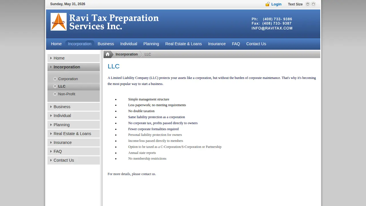 Ravi Tax Preparation Services Inc page