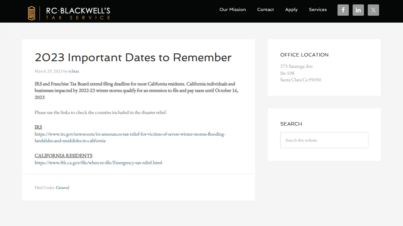 RC Blackwell's Tax Service page