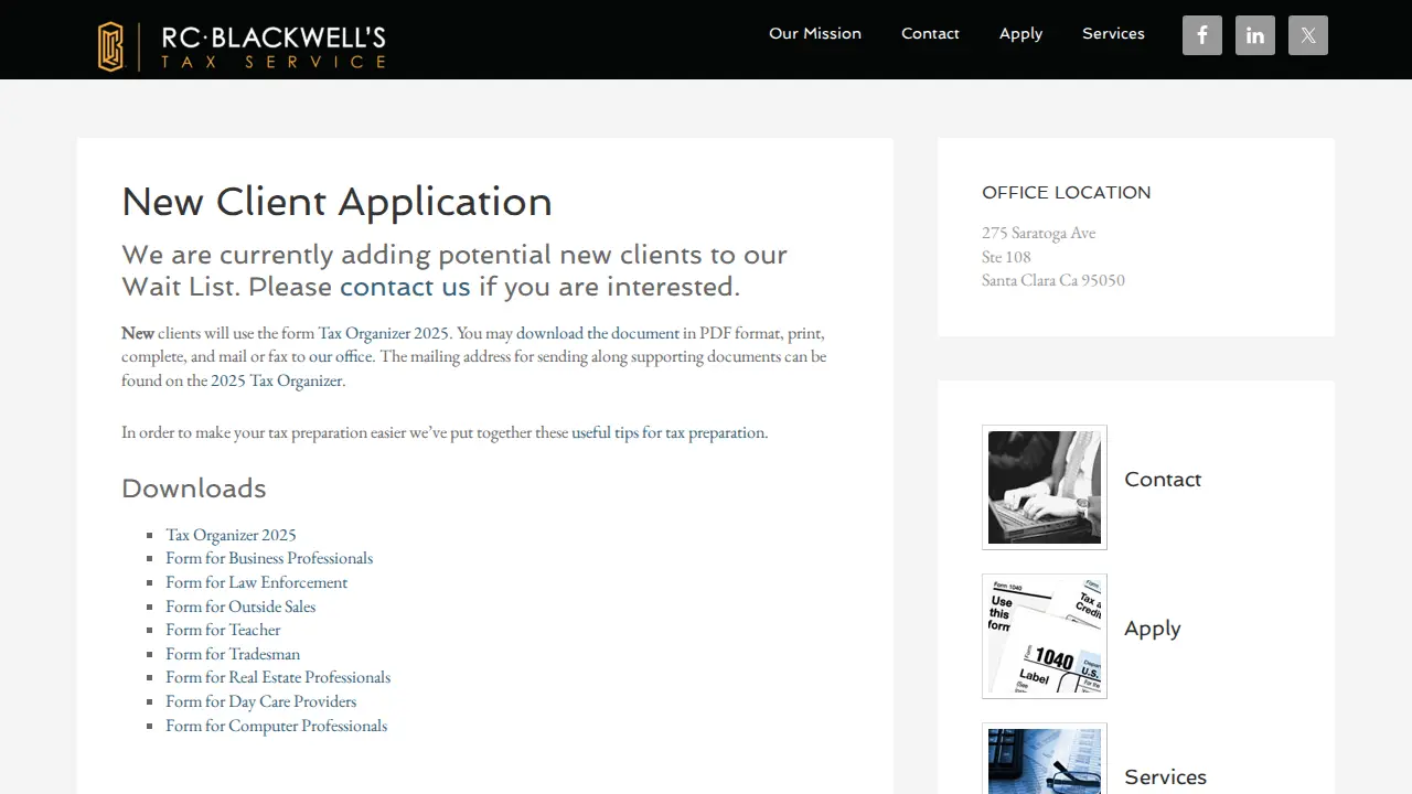 RC Blackwell's Tax Service page
