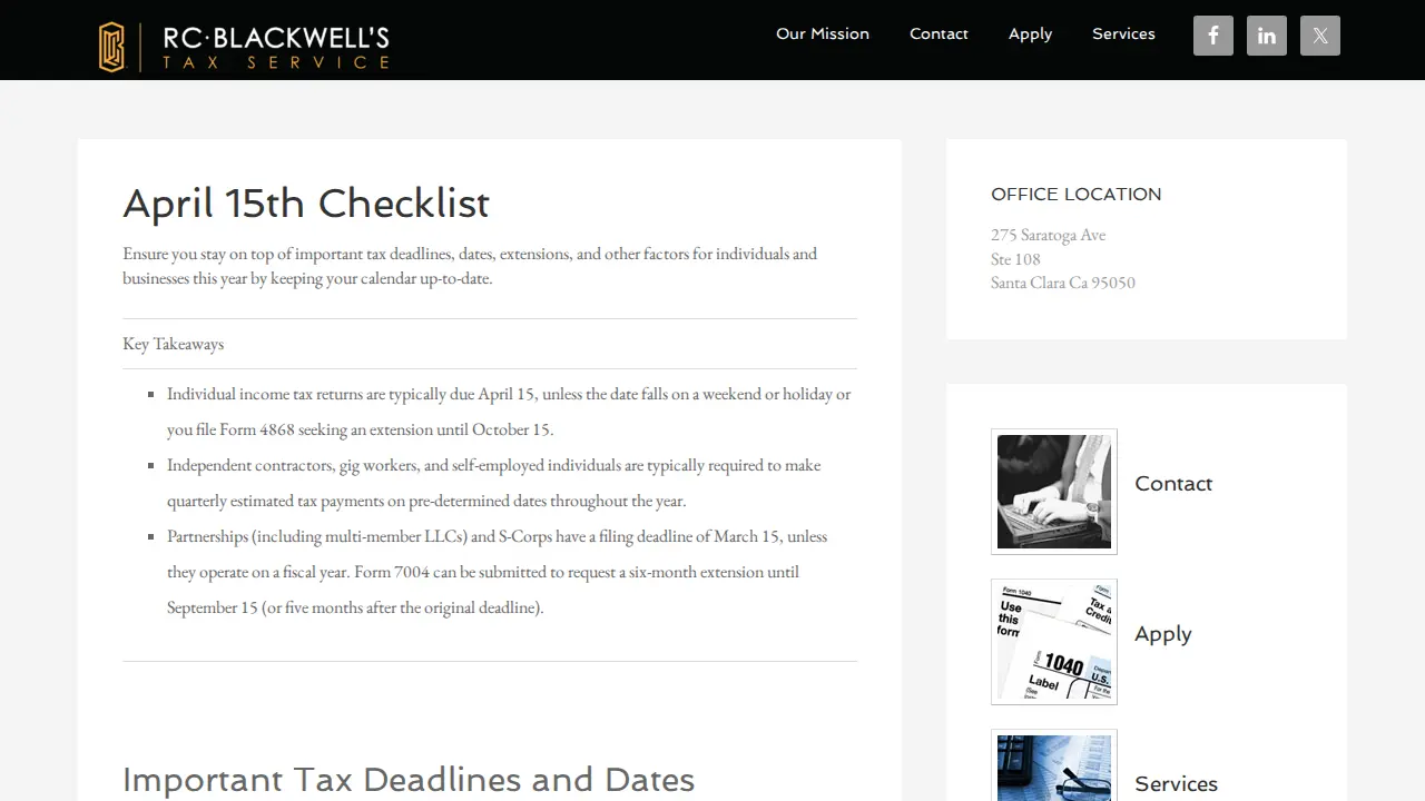 RC Blackwell's Tax Service page