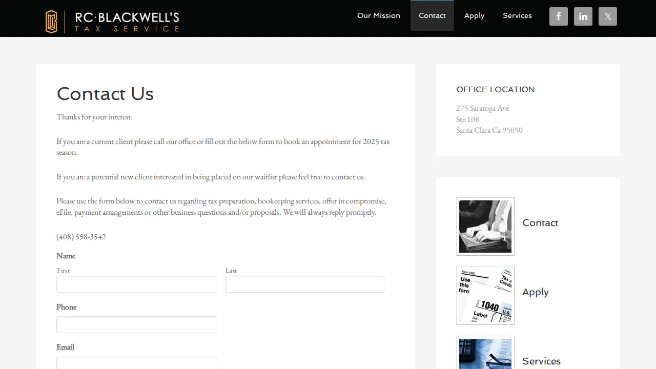 RC Blackwell's Tax Service page