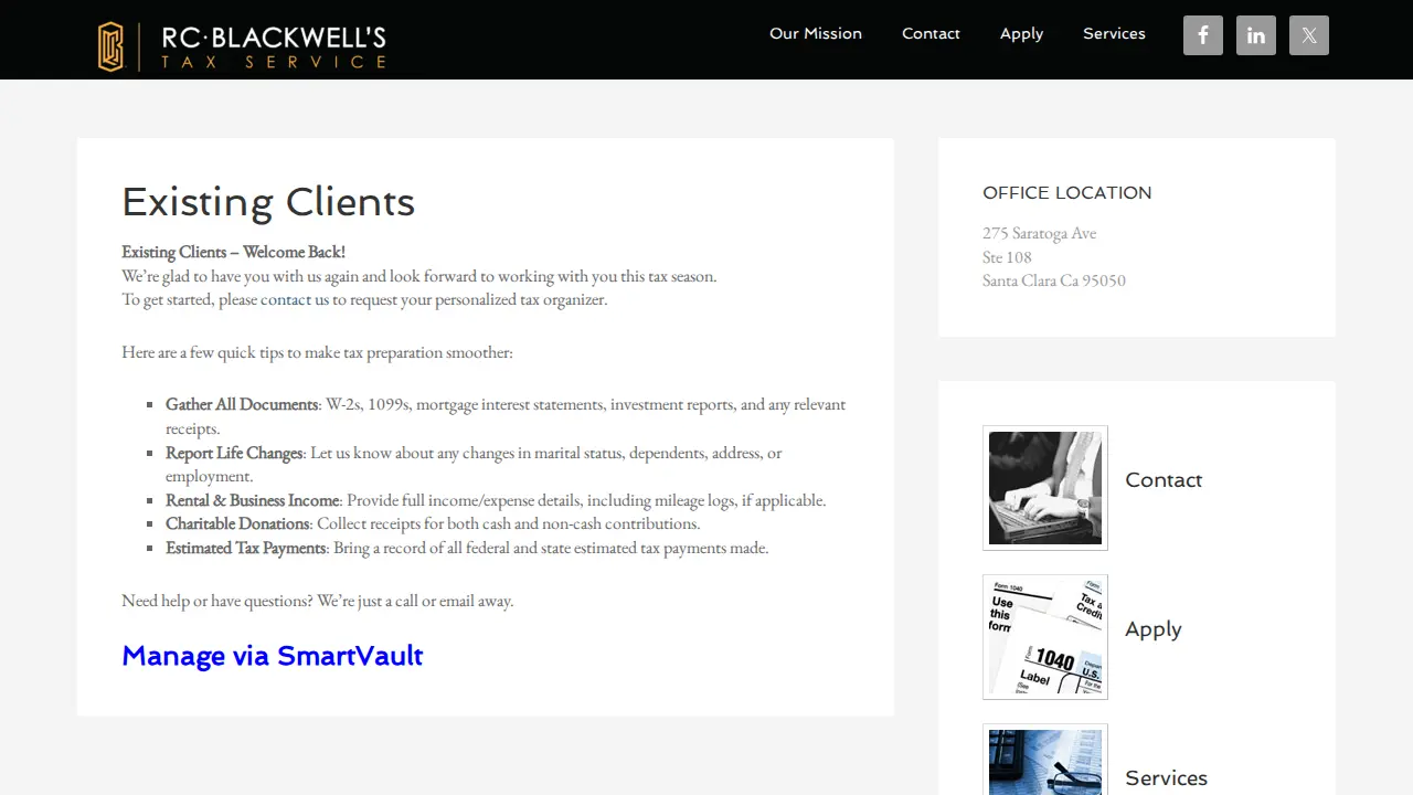 RC Blackwell's Tax Service page