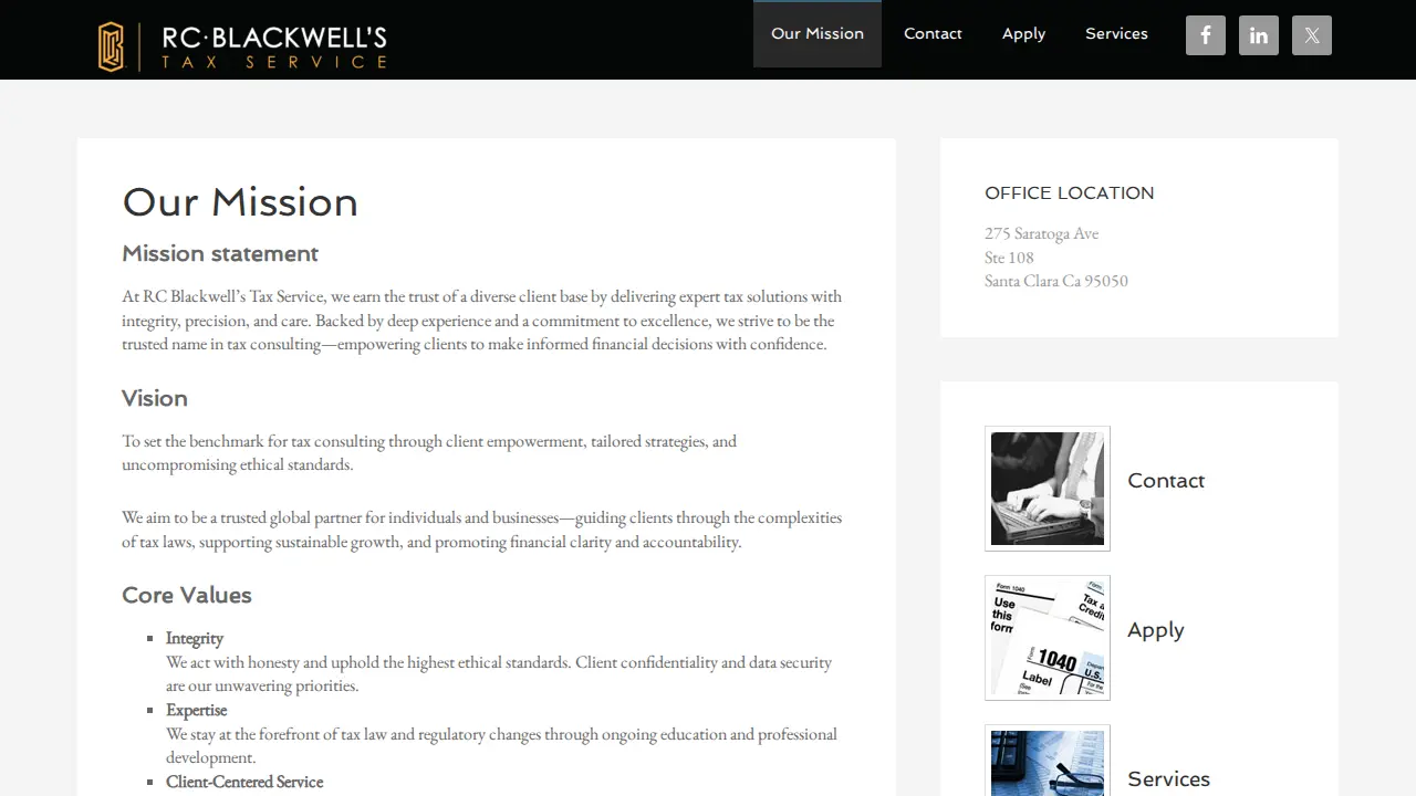 RC Blackwell's Tax Service page