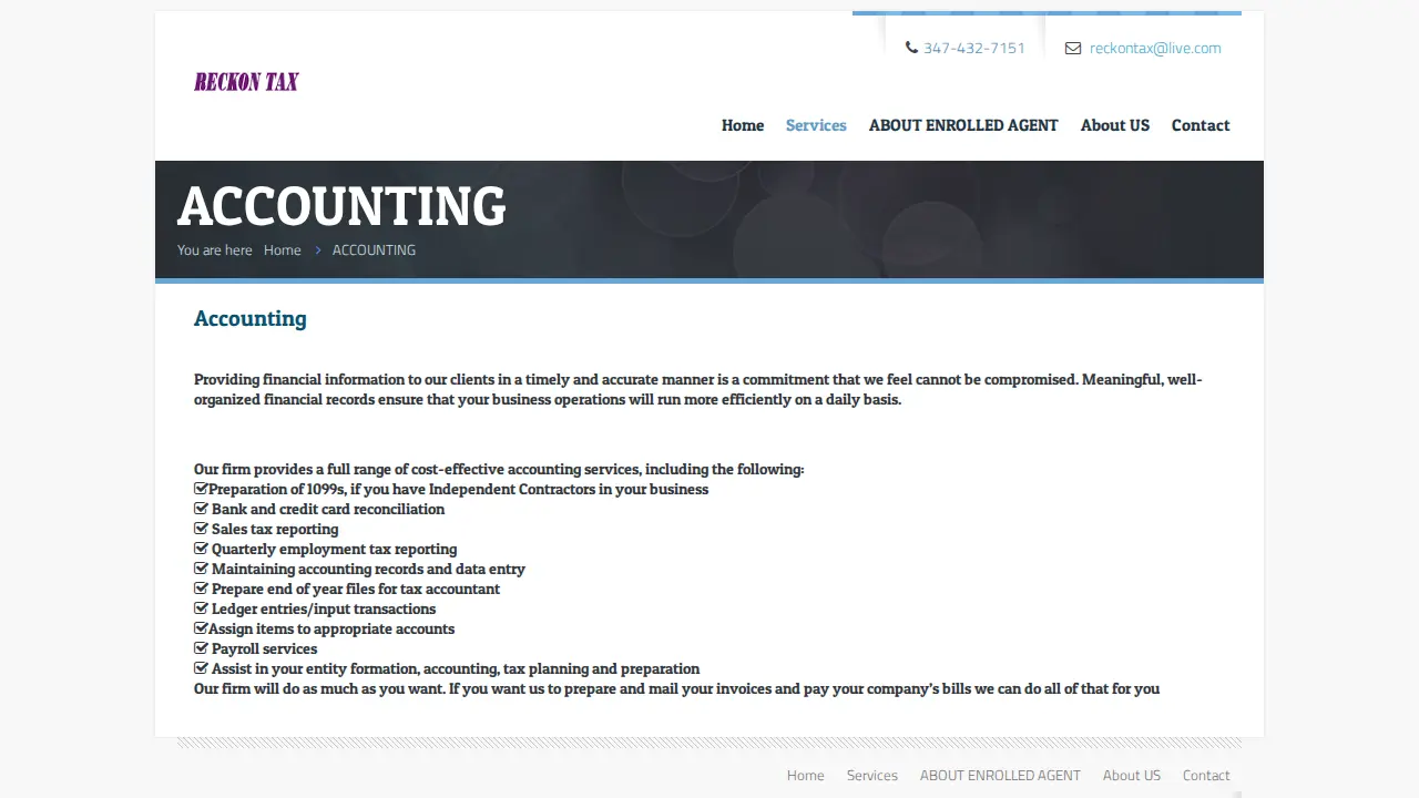 Reckon Tax & Accounting page