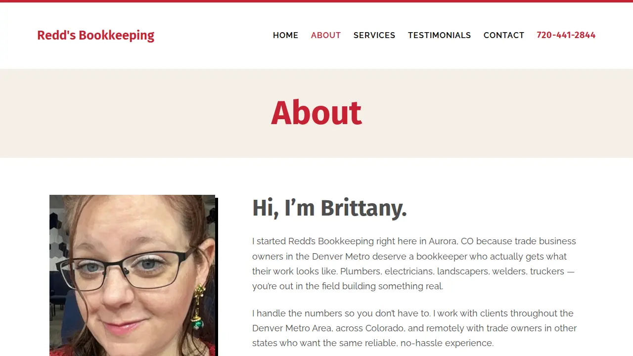 Redd's Bookkeeping page