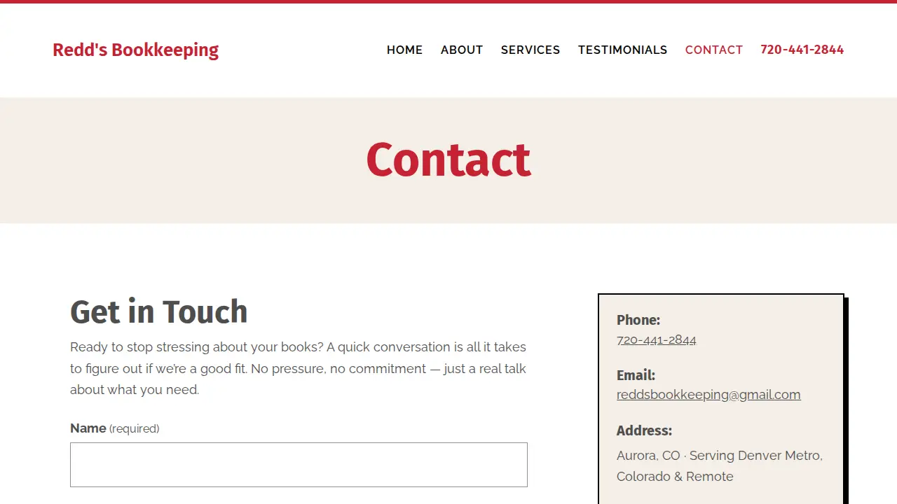 Redd's Bookkeeping page