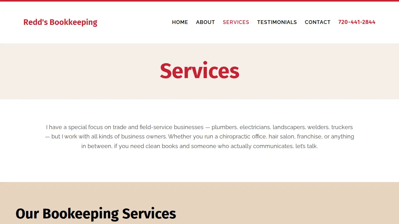 Redd's Bookkeeping page