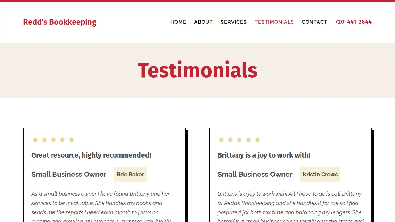 Redd's Bookkeeping page