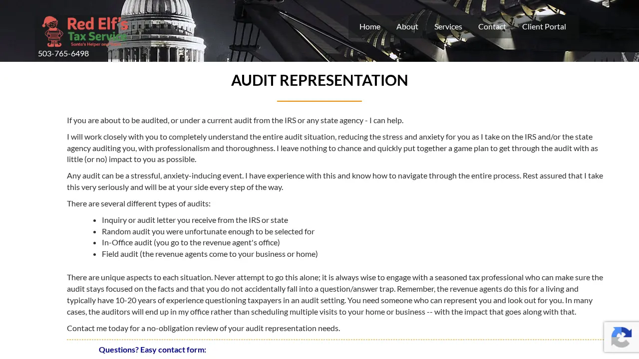 Red Elf's Tax Service page