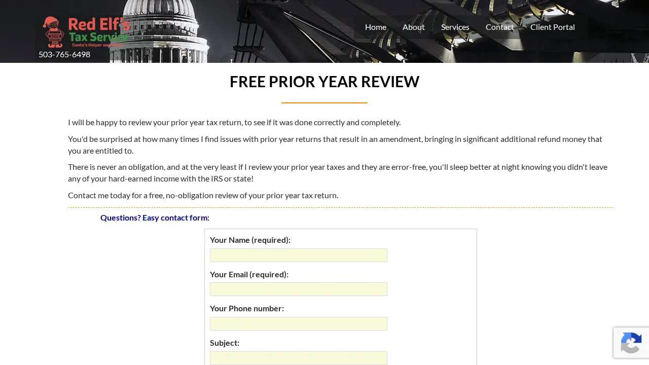 Red Elf's Tax Service page