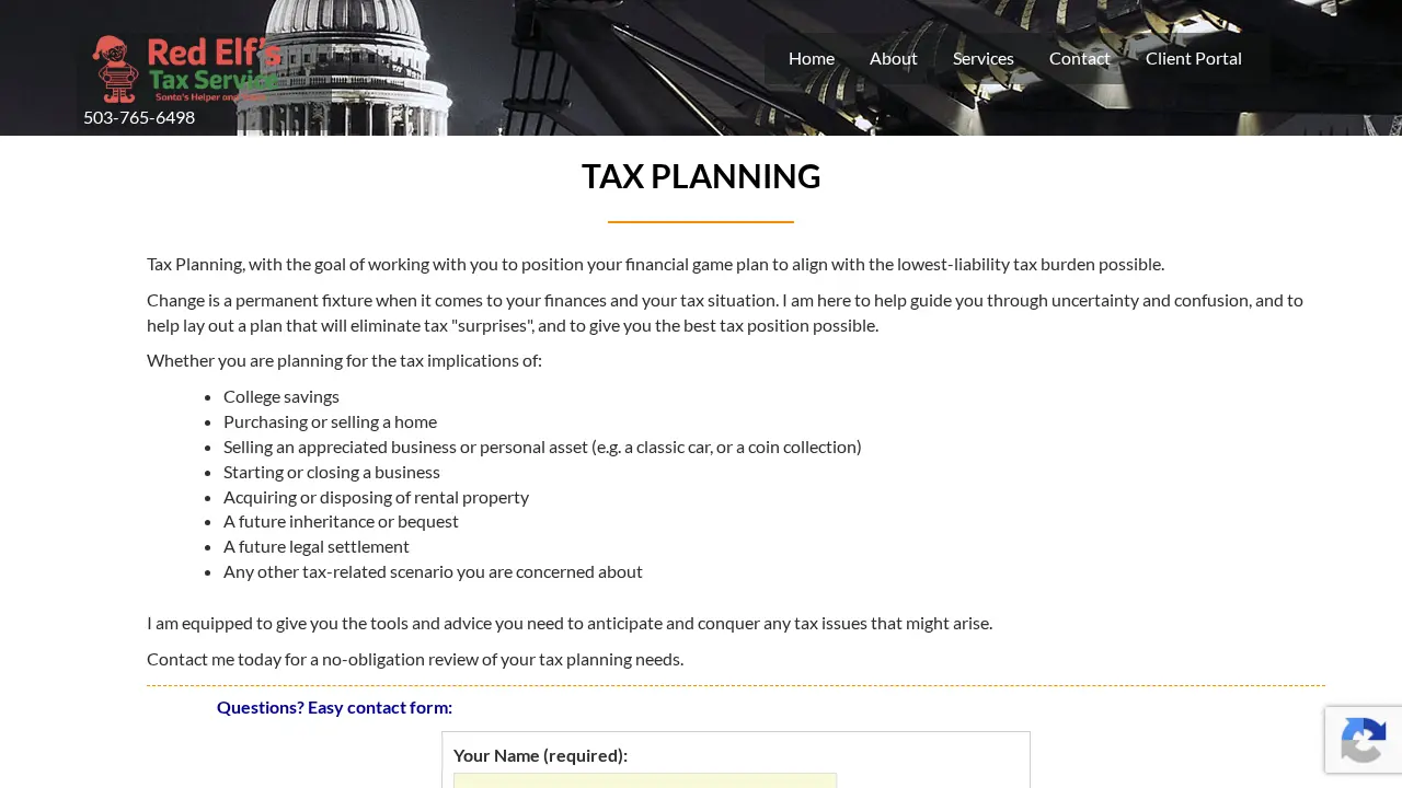 Red Elf's Tax Service page