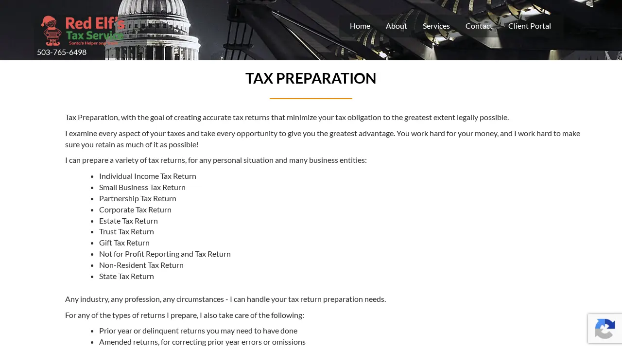 Red Elf's Tax Service page