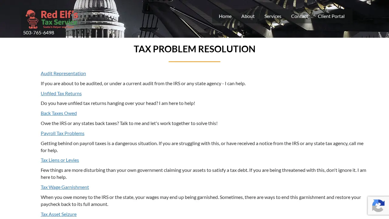 Red Elf's Tax Service page