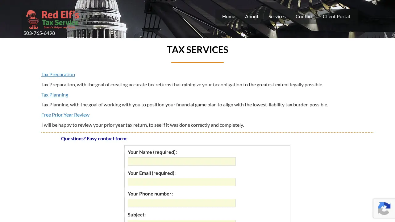 Red Elf's Tax Service page