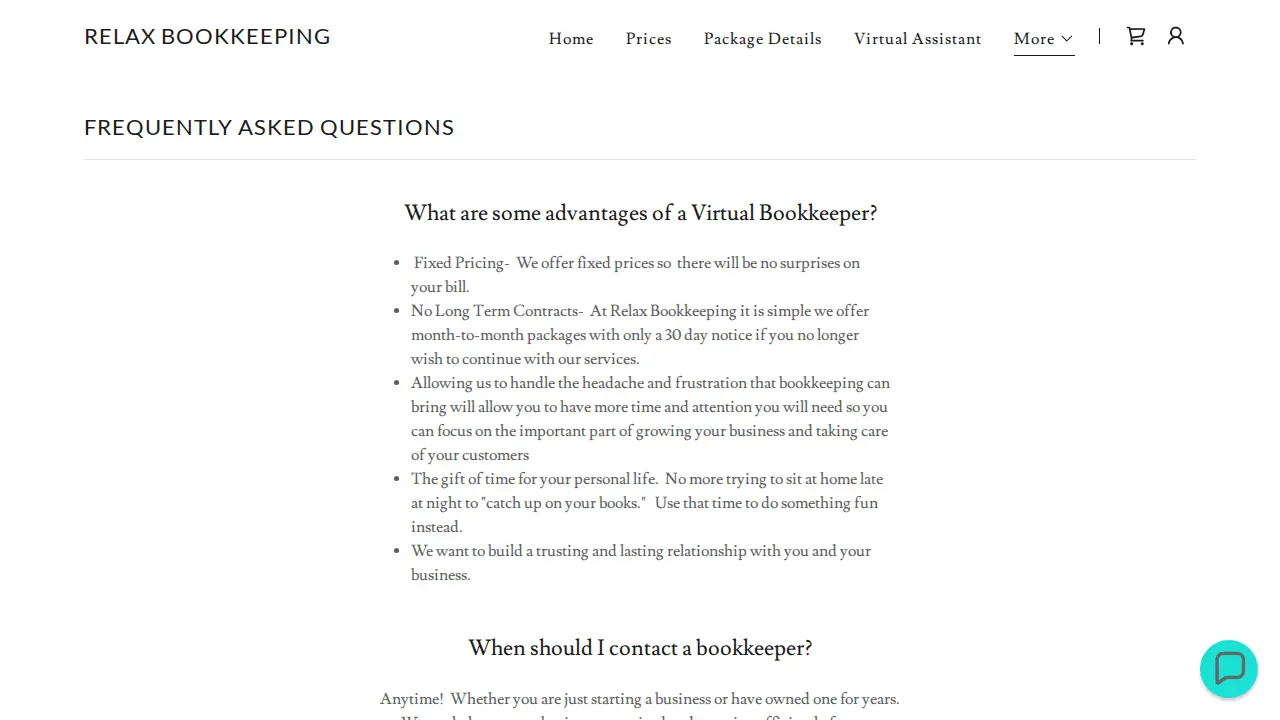 Relax Bookkeeping page