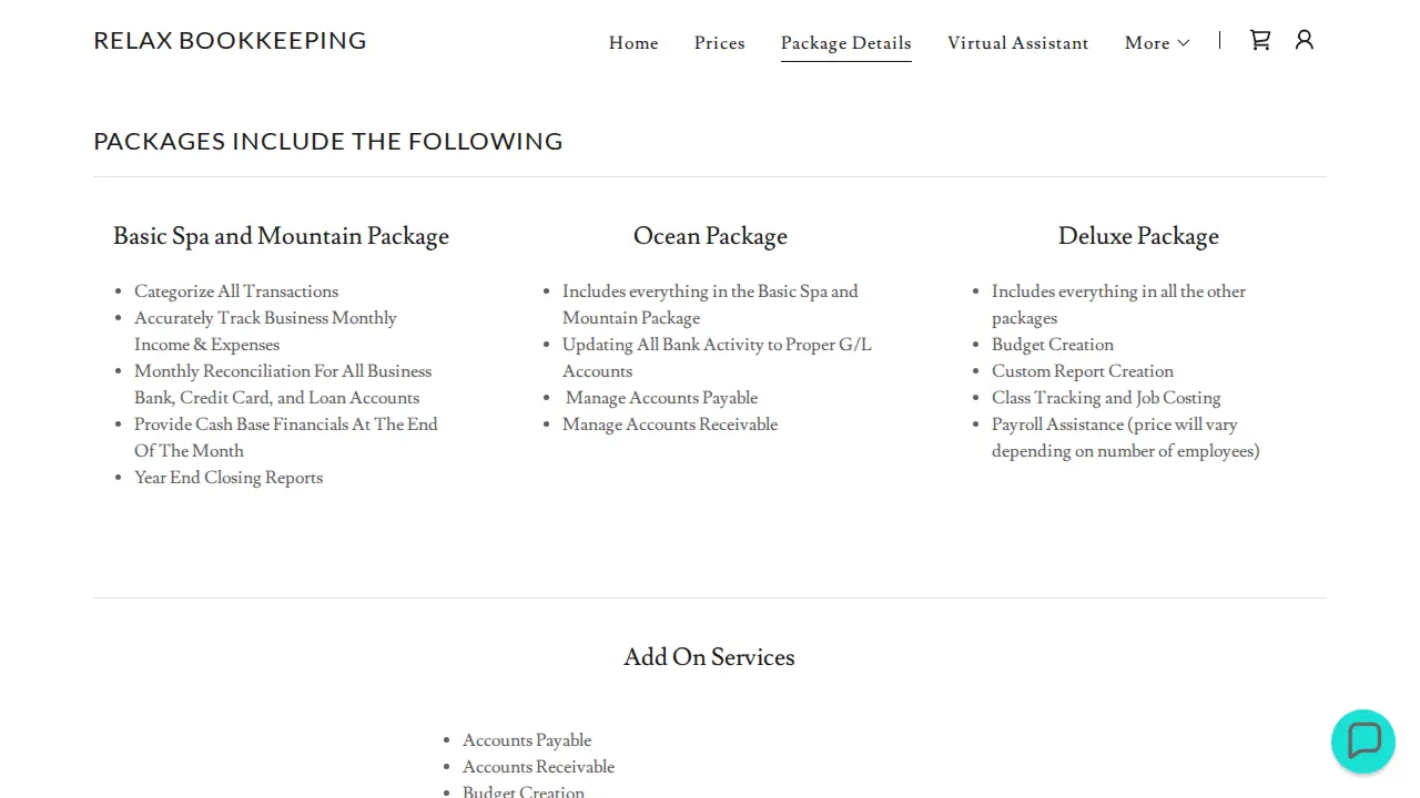 Relax Bookkeeping page