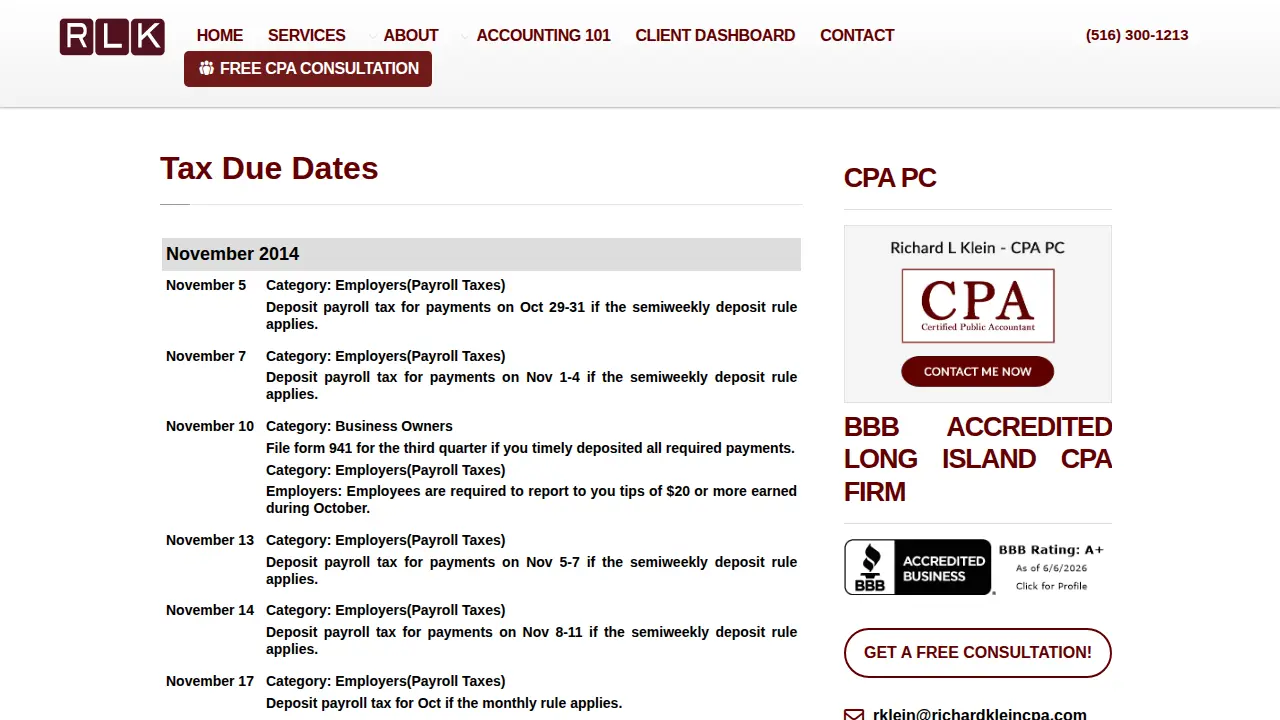 Richard L Klein - CPA PC page