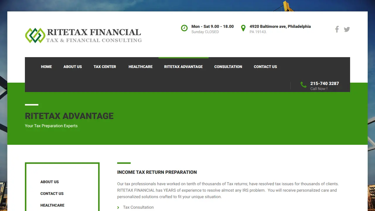 RITETAX Financial page