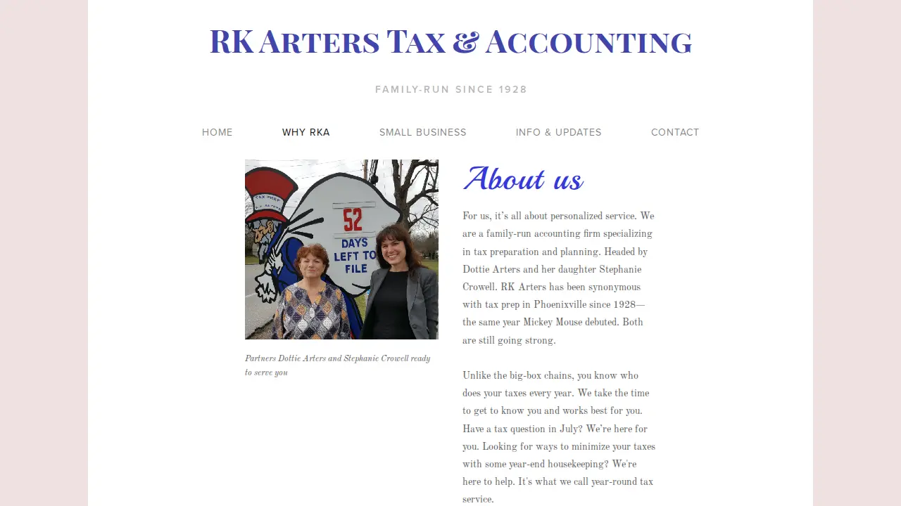 RK Arters Tax & Accounting page