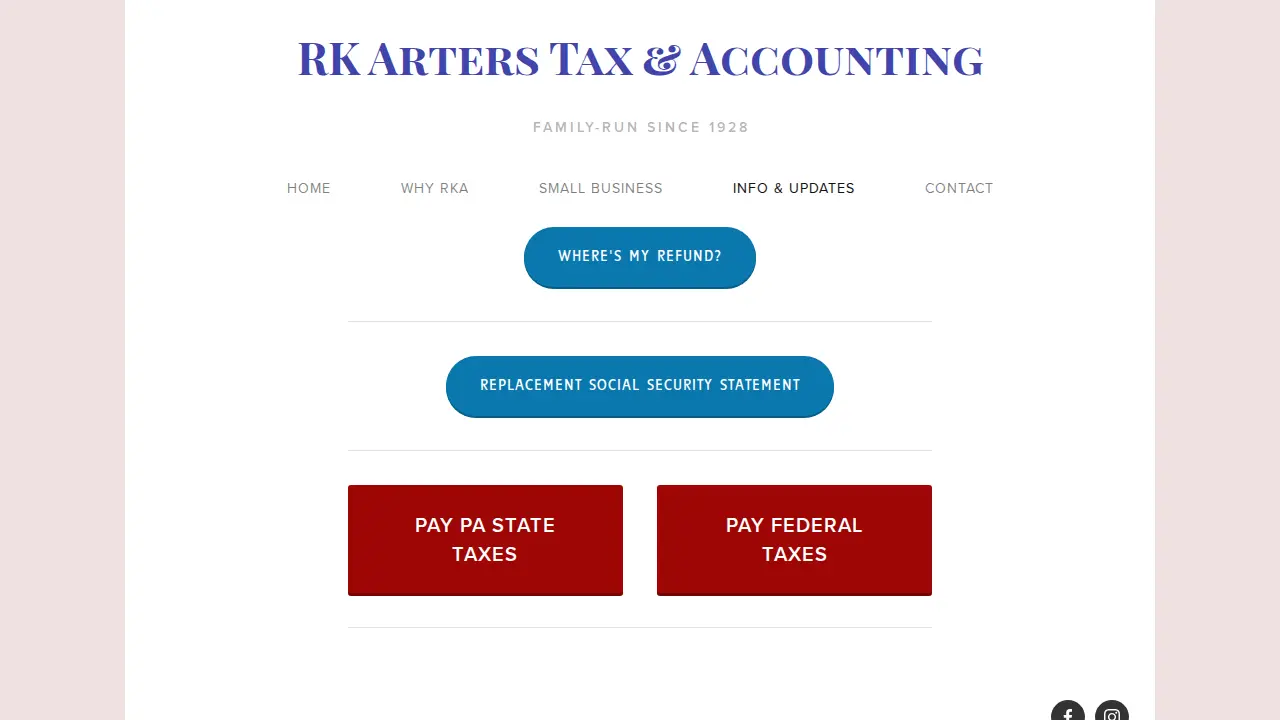 RK Arters Tax & Accounting page
