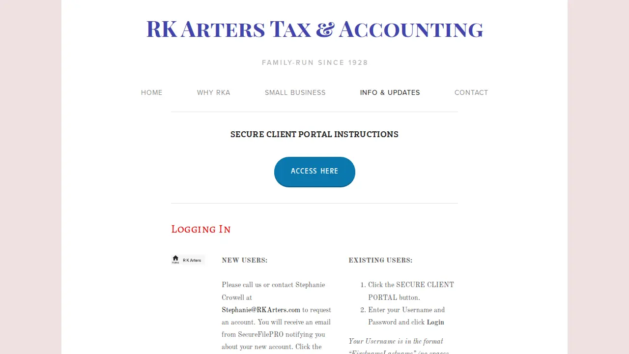 RK Arters Tax & Accounting page