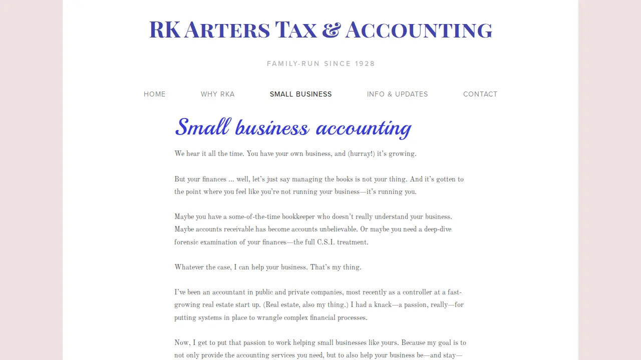 RK Arters Tax & Accounting page