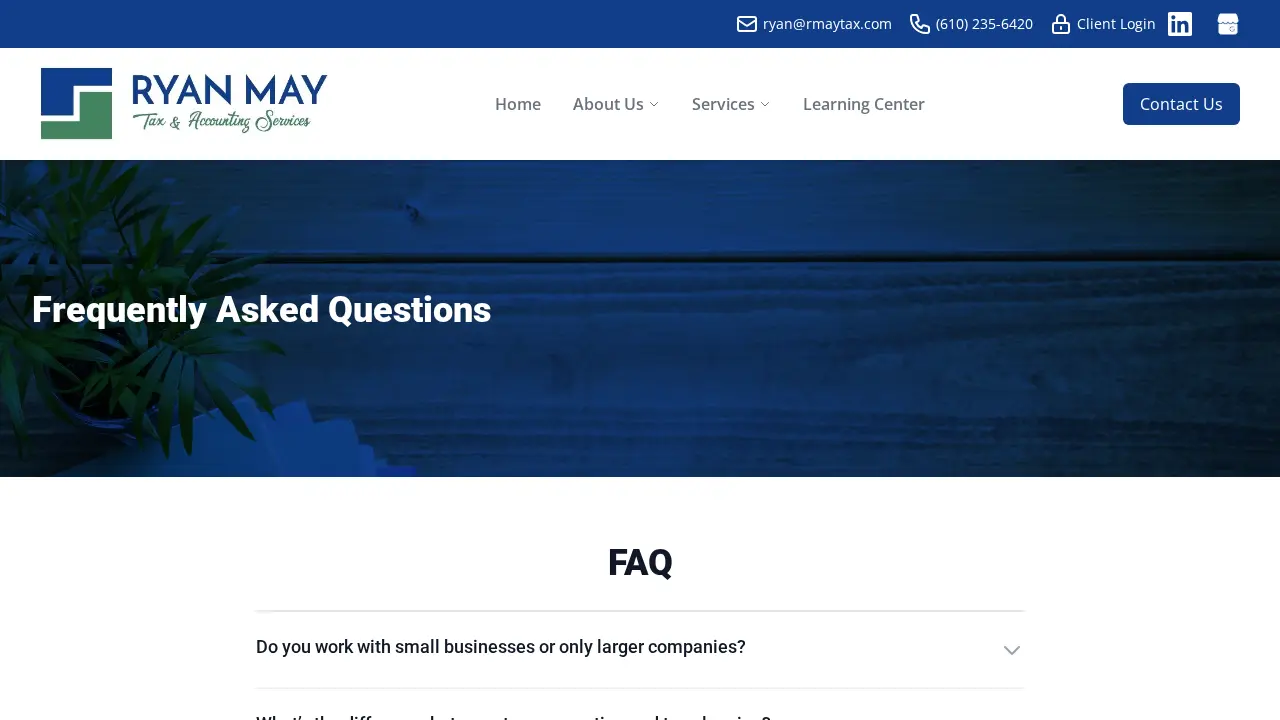Ryan May, Tax & Accounting Services page