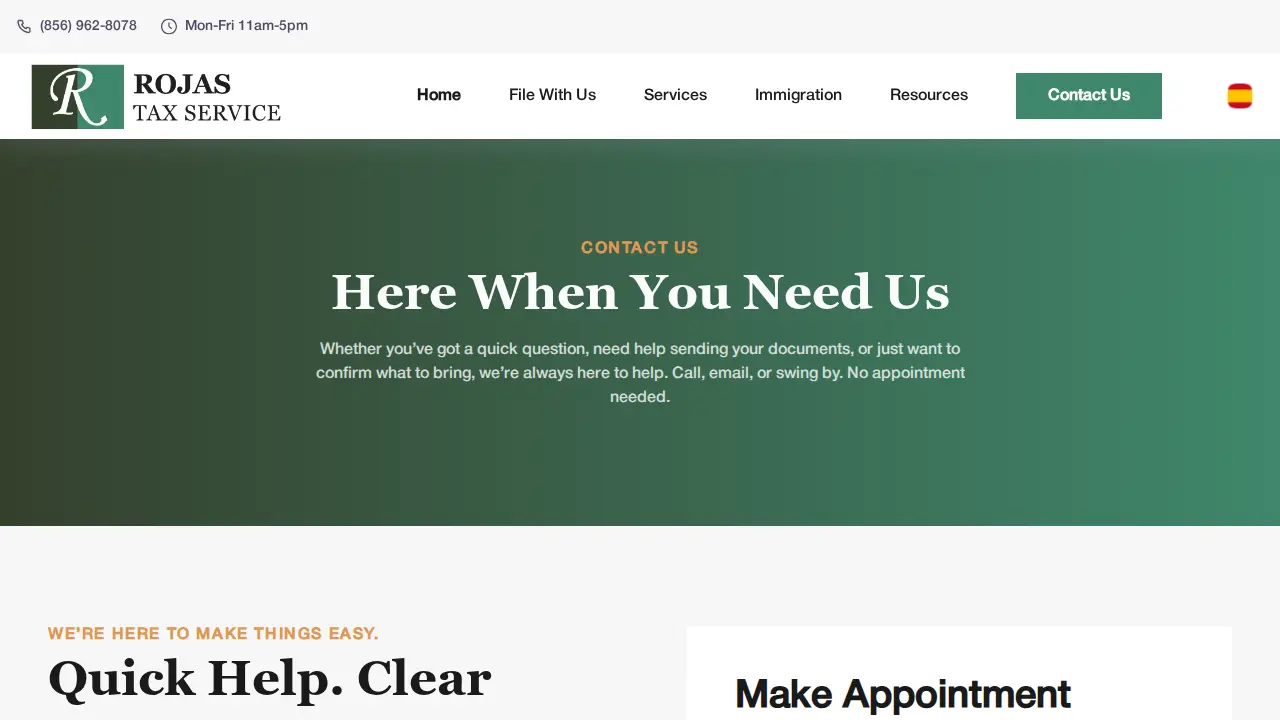 Rojas Tax Service page