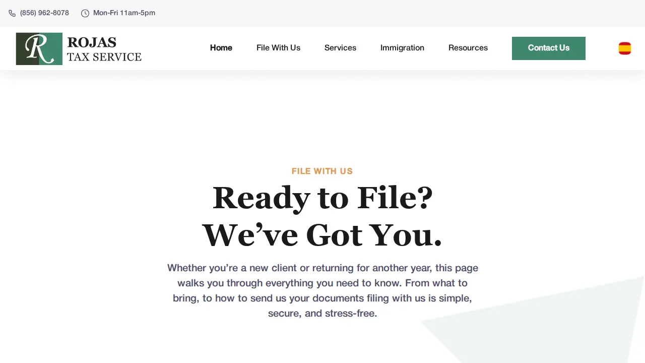 Rojas Tax Service page