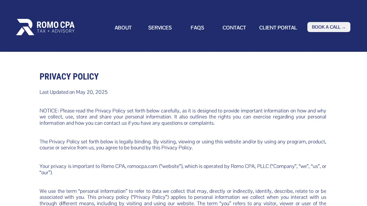 Romo CPA page