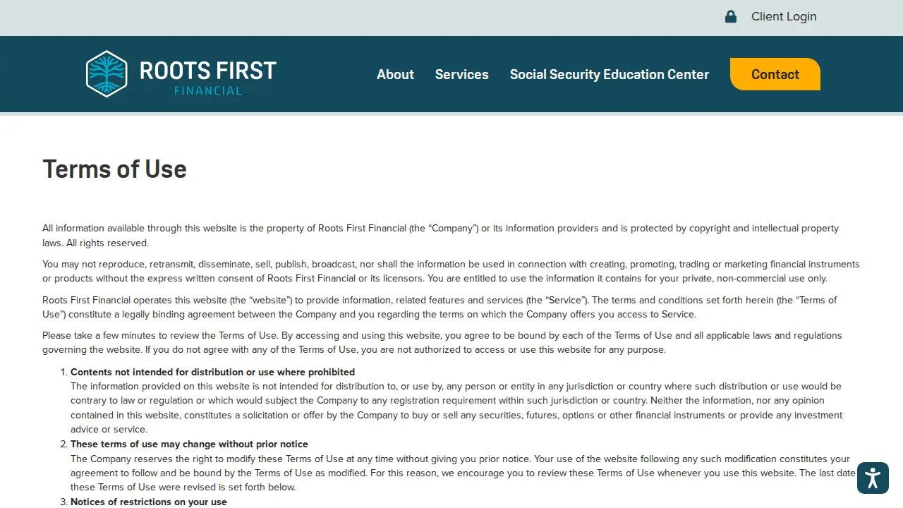 Roots First Financial page