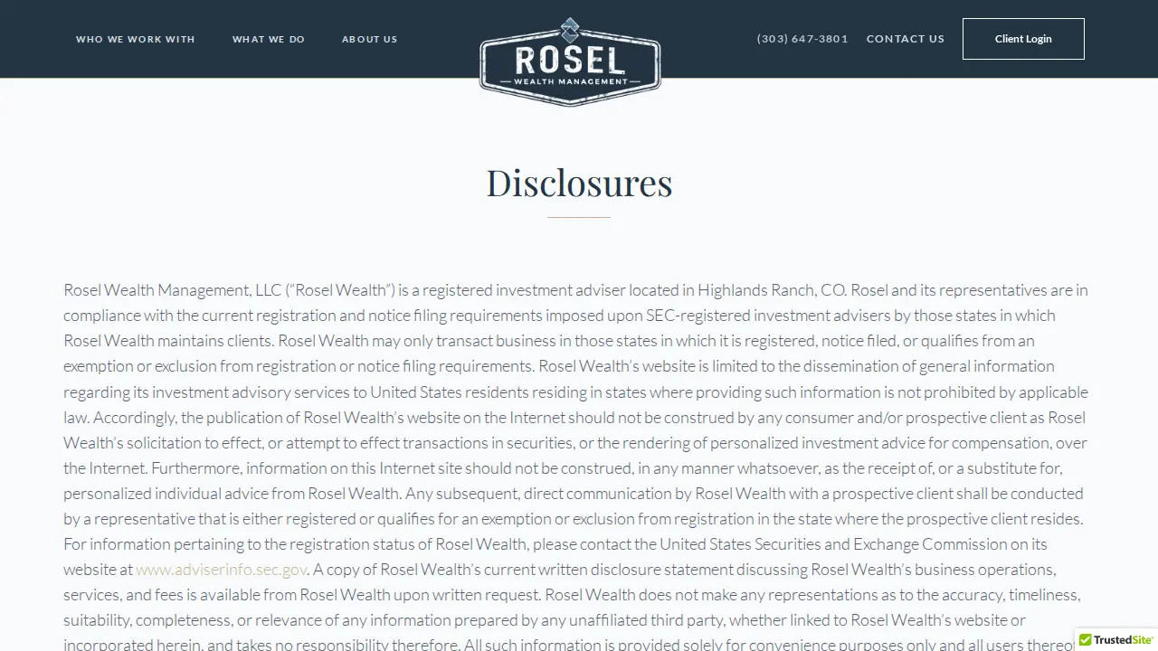 Rosel Wealth Management page