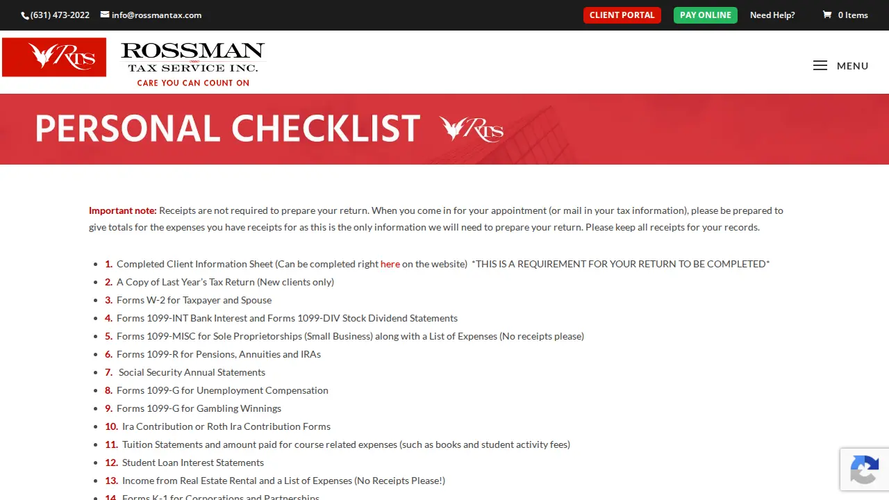 Rossman Tax Services page