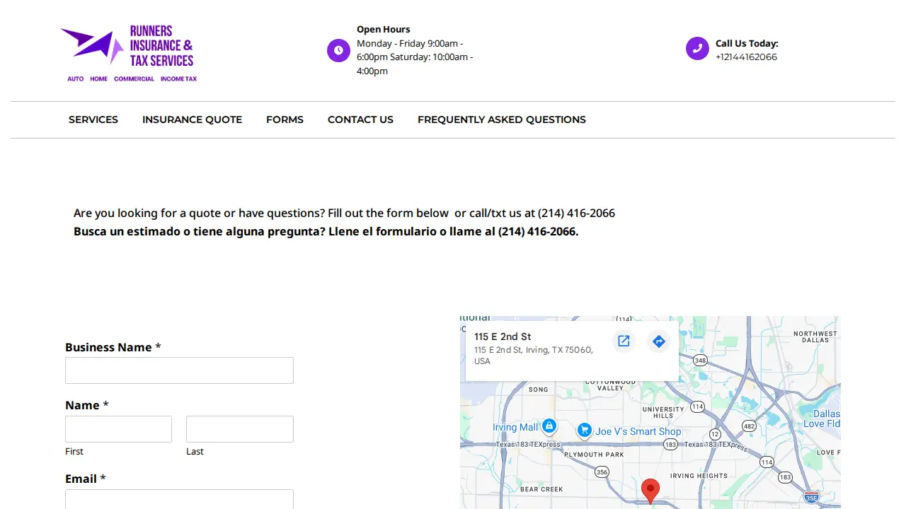 Runners Insurance & Tax Services page