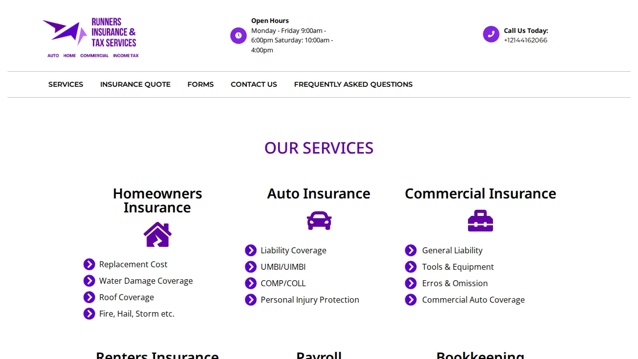 Runners Insurance & Tax Services page